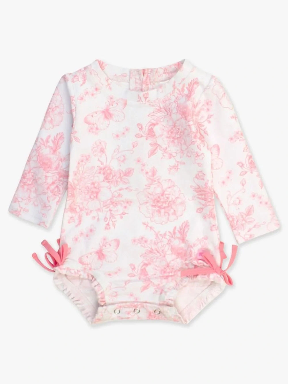 NWT Rufflebutts Long Sleeve One Piece Bubblegum Pink Butterfly Garden 3T
